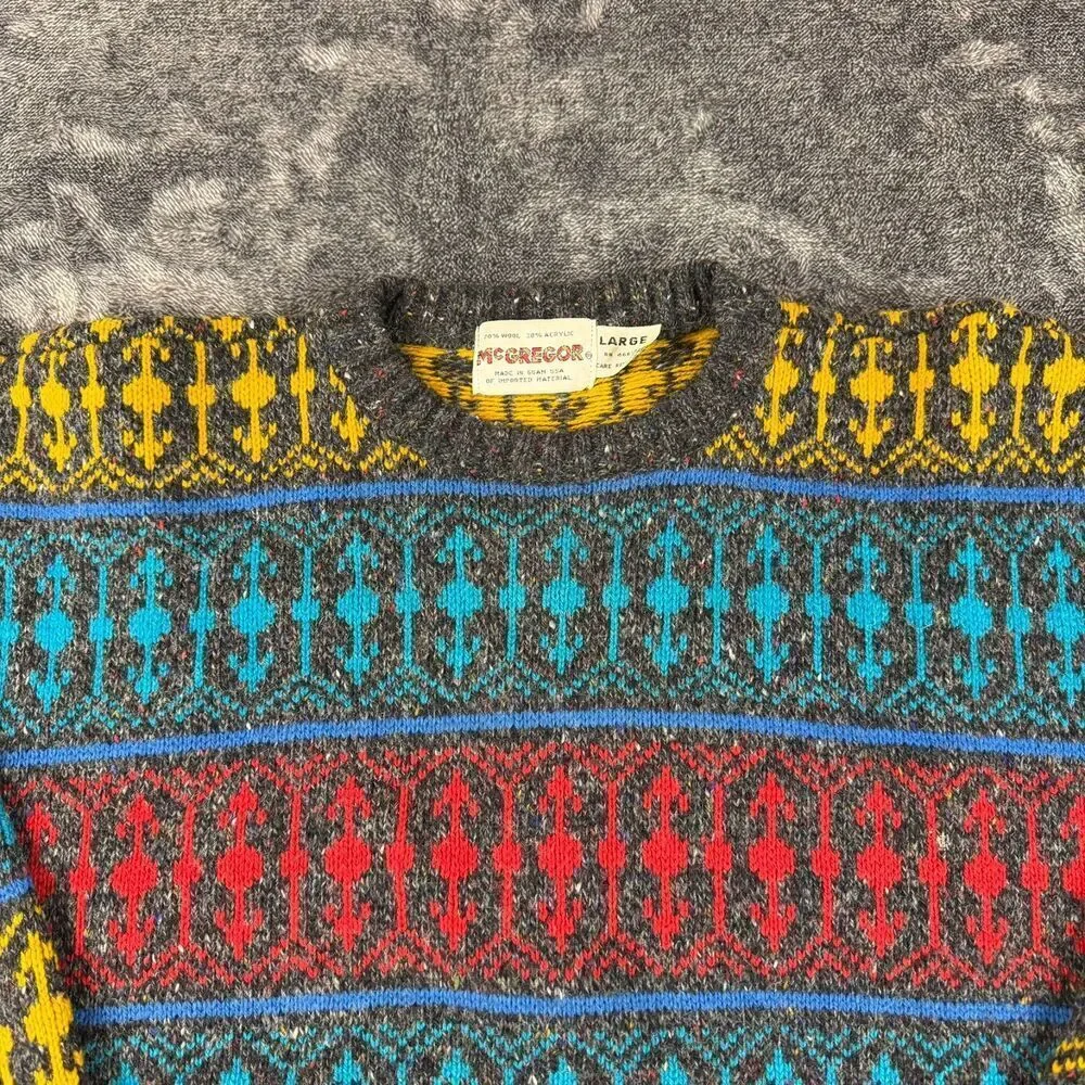 Vtg Mcgregor Fair Isle Nordic Multicolor Wool Blend Sweater Pullover Men's L USA